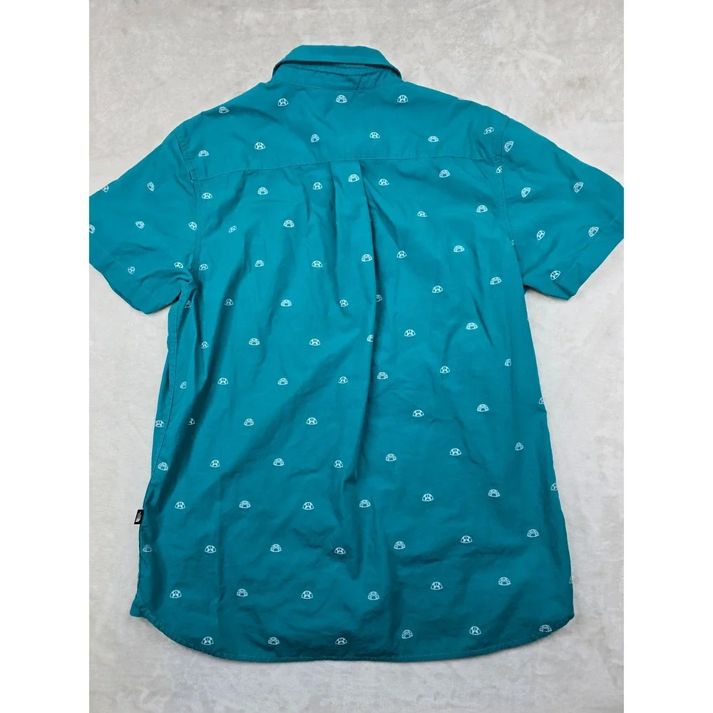 The North Face Igloo Print Shirt Mens Large Teal Cotton Short Sleeve Button Down